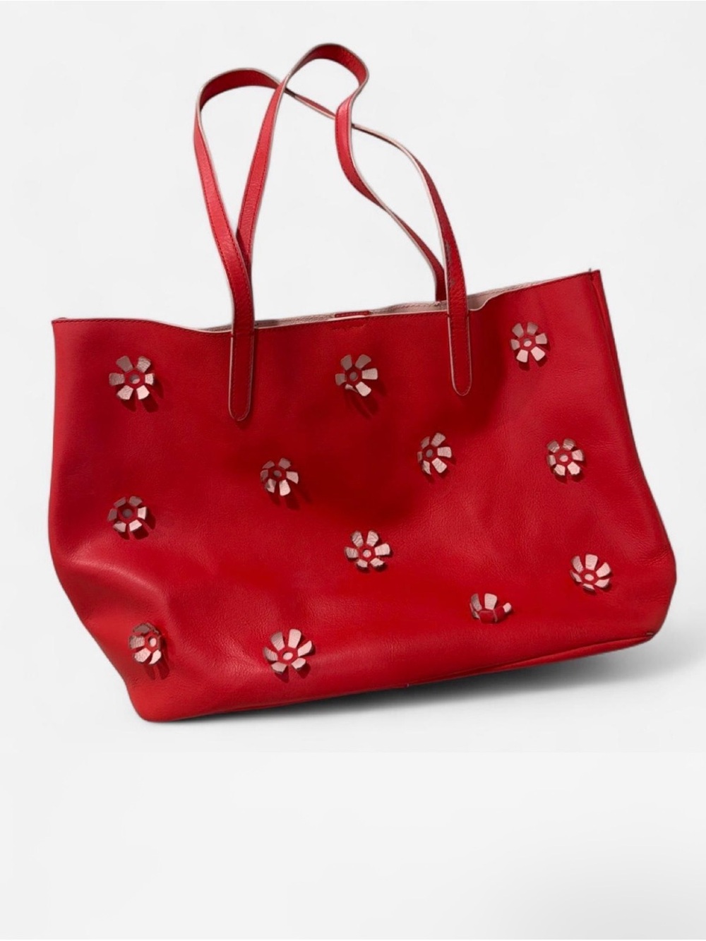 Talbots Red Floral Cutout Leather Tote